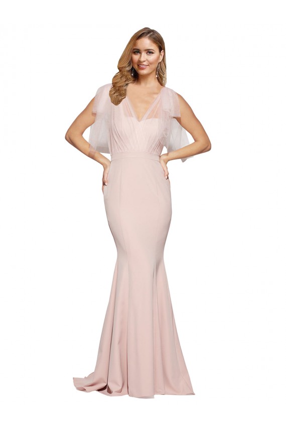 Double Bow Full Length Sweetheart Crepe Prom Dress with Tulle Overlay UK Website