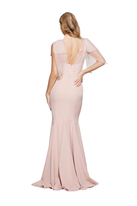 Double Bow Full Length Sweetheart Crepe Prom Dress with Tulle Overlay UK Website