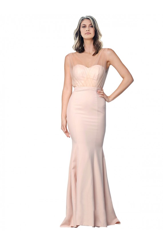 Full Length Sweetheart Crepe Prom Dress with Tulle Overlay UK Website