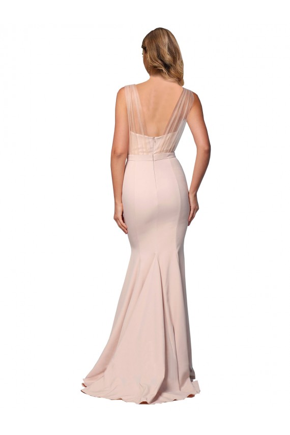 Full Length Sweetheart Crepe Prom Dress with Tulle Overlay UK Website