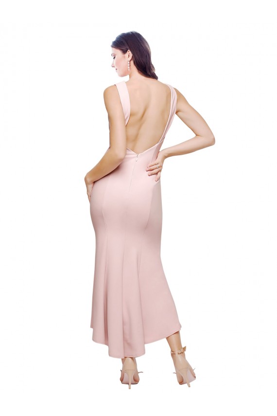 High Neck Low V-Back Midi Length Crepe Cocktail Dress / Prom Dress UK Website