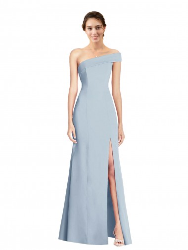 Asymmetrical Off the Shoulder Cuff Trumpet Crepe Prom Dress With Front Slit UK Website