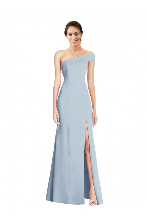 Asymmetrical Off the Shoulder Cuff Trumpet Crepe Prom Dress With Front Slit UK Website