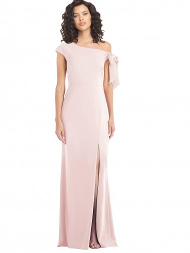 Off the Shoulder Tie Detail Trumpet Crepe Prom Dress with Front Slit UK Website