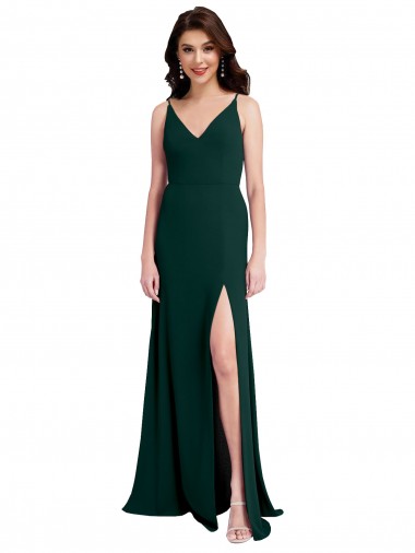 Slim A-Line V-Neck Full Length Crepe Prom Dress with Side Slit UK Website