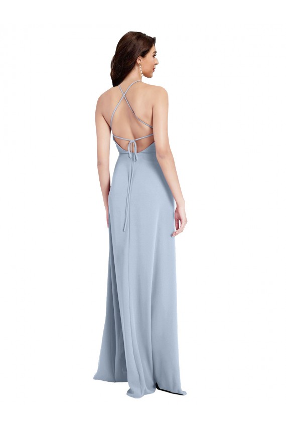 Fit and Flare High Neck Crepe Prom Dress with Side Slit UK Website