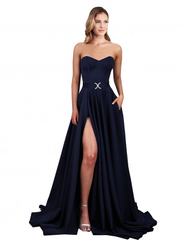 Sweetheart Neckline Low Back Long Crepe Prom Dress with High Leg Spit & Pockets UK Website