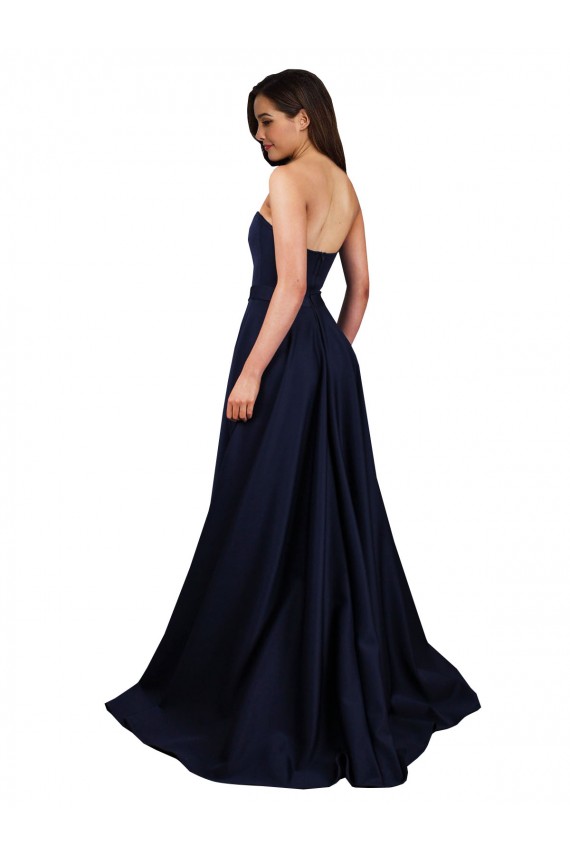 Sweetheart Neckline Low Back Long Crepe Prom Dress with High Leg Spit & Pockets UK Website