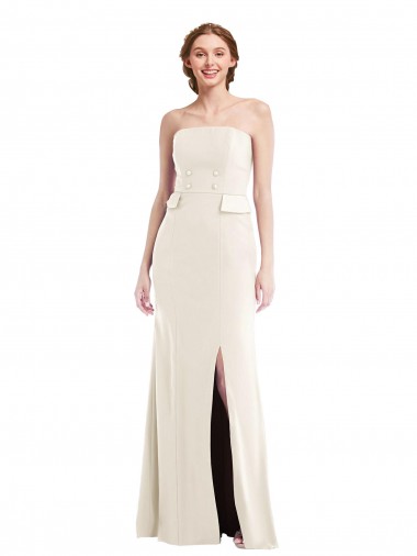 Long Strapless Tuxedo Maxi Prom Dress with Front Slit & Pockets UK Website