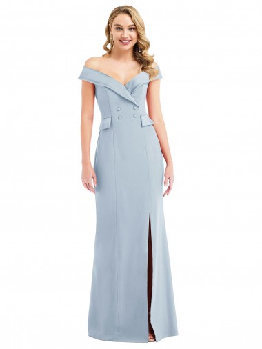 Off the Shoulder Tuxedo Maxi Prom Dress with Front Slit UK Website