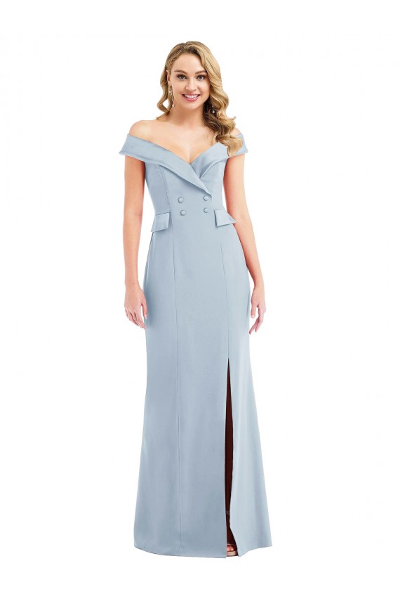 Off the Shoulder Tuxedo Maxi Prom Dress with Front Slit UK Website