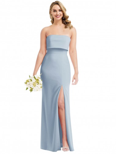 Strapless Overlay Bodice Crepe Maxi Prom Dress with Front Slit UK Website