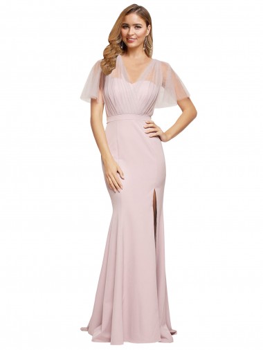 Crepe Long Sweetheart Neckline Prom Dress with Tulle Overlay Shoulders UK Website