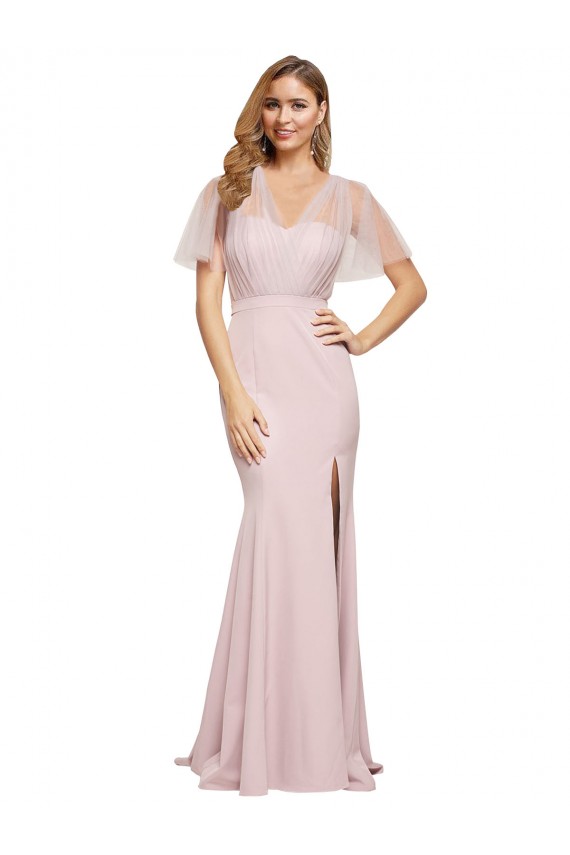 Crepe Long Sweetheart Neckline Prom Dress with Tulle Overlay Shoulders UK Website