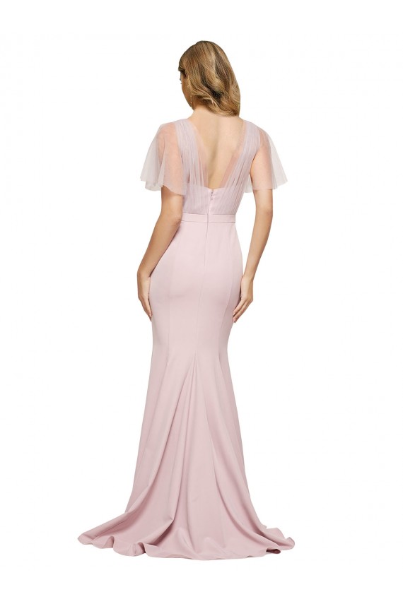 Crepe Long Sweetheart Neckline Prom Dress with Tulle Overlay Shoulders UK Website