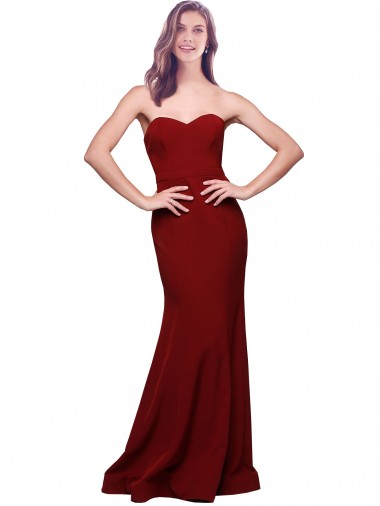 Long Full Length Sweetheart Slim Crepe Prom Dress with Strapless Bodice UK Website