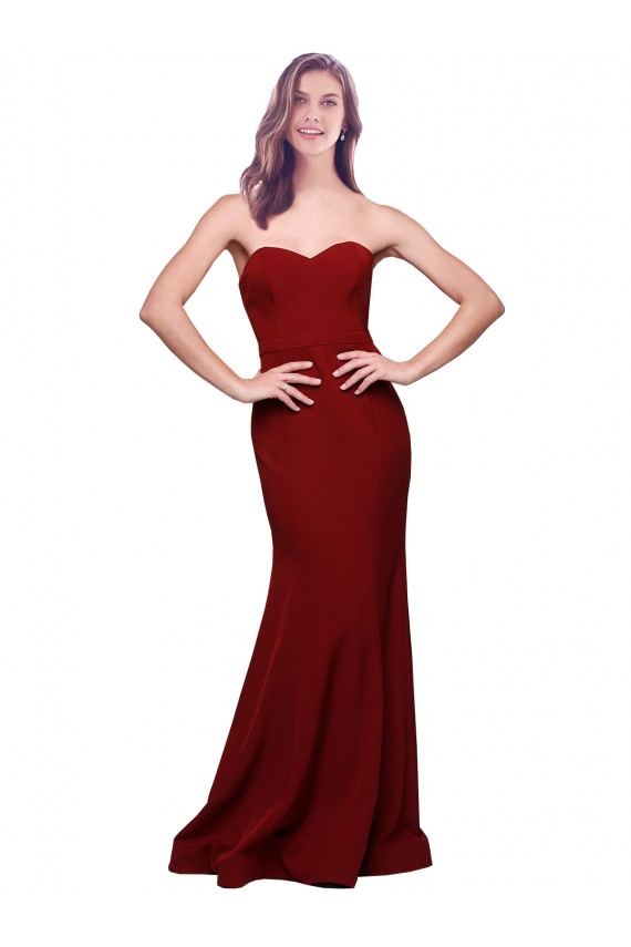 Long Full Length Sweetheart Slim Crepe Prom Dress with Strapless Bodice UK Website