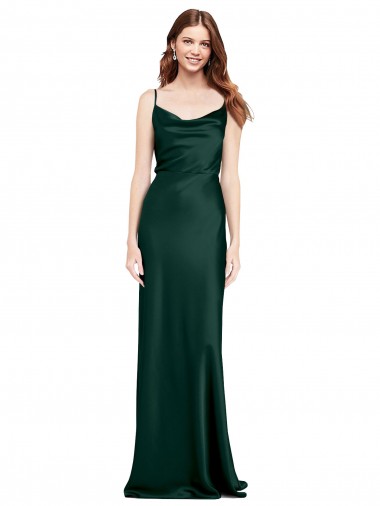 Fitted Cowl Neck Long Stretch Satin Slip Prom Dress with V-Back UK Website