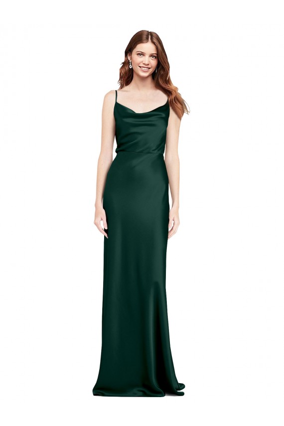 Fitted Cowl Neck Long Stretch Satin Slip Prom Dress with V-Back UK Website