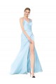 Double Straps V-Neck Sleeveless Stretch Satin Prom Dress with High Slit UK Website