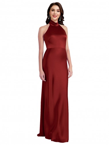 Backless Halter Long Stretch Satin Prom Dress UK Website