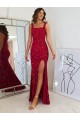 Square Neck Sleeveless Long Velvet Sequin Prom Dress with Slit UK Website