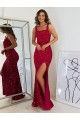 Square Neck Sleeveless Long Velvet Sequin Prom Dress with Slit UK Website