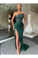 Strapless Sleeveless Long Sweep Train Velvet Sequin Prom Dress with High Side Slit UK Website