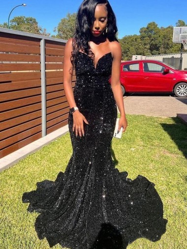 Mermaid Sweetheart Sleeveless Long Floor Length Velvet Sequin Prom Dress UK Website