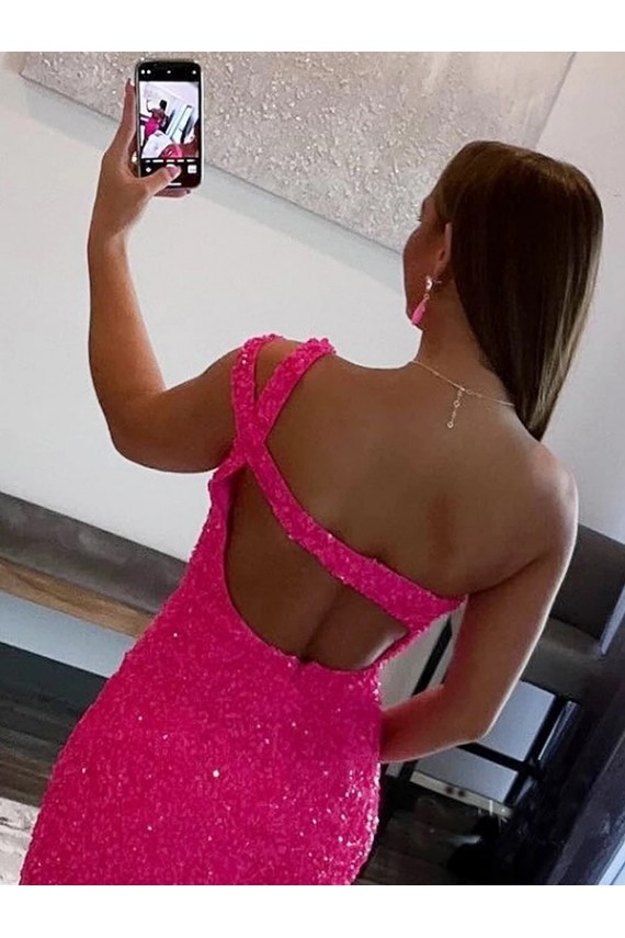 Velvet Sequin One Shoulder Sleeveless Short Prom Dress UK Website