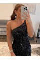 One Shoulder Sleeveless Short Velvet Sequin Prom Dress UK Website