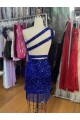 One Shoulder Keyhole Sleeveless Short Velvet Sequin Prom Dress UK Website