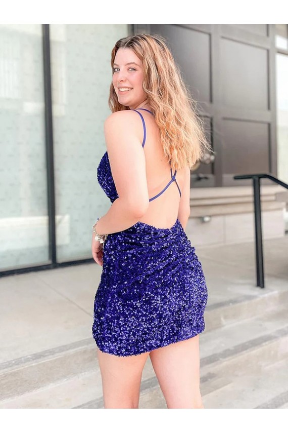 Sleeveless Short Velvet Sequin V-Neck Prom Dress UK Website