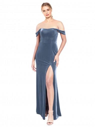 Draped Sleeves Wide Scoop Neck Off the Shoulder Velvet Prom Dress UK Website