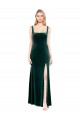 Square Neck Full Length Velvet Prom Dress with Side Slit UK Website