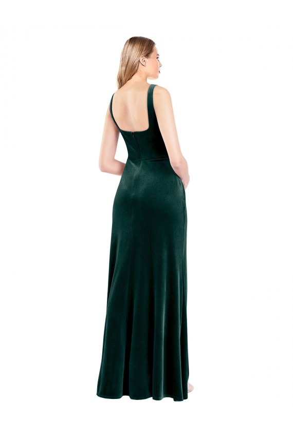 Square Neck Full Length Velvet Prom Dress with Side Slit UK Website