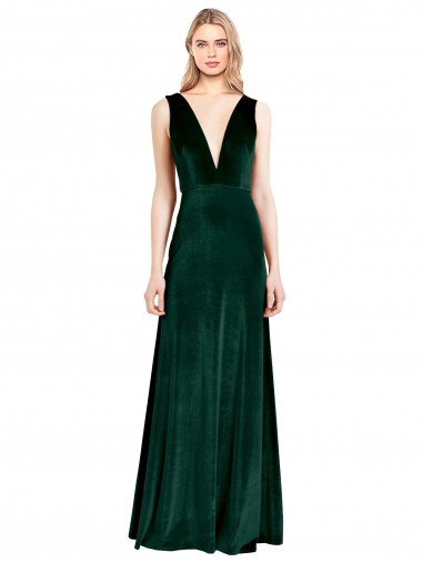 Daring Deep V-Neck Long Full Length Velvet Prom Dress UK Website