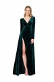 Deep V-Neck Long Sleeves Velvet Prom Dress with High Side Split UK Website