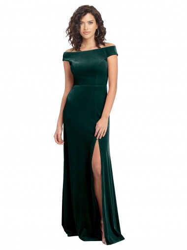 Floor Length Cap Sleeves Long Velvet Prom Dress with High Side Slit UK Website