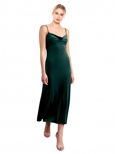 Midi Length Cowl Neck Velvet Slip Cocktail Prom Dress / Homecoming Dress UK Website