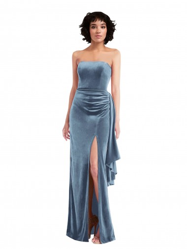 Strapless Velvet Maxi Prom Dress with Draped Skirt UK Website