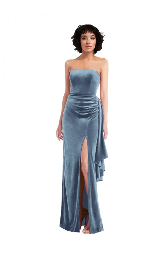 Strapless Velvet Maxi Prom Dress with Draped Skirt UK Website