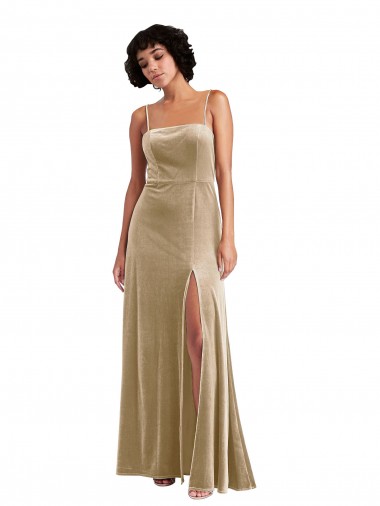 Square Neck Velvet Maxi Prom Dress with Front Slit & Pockets UK Website