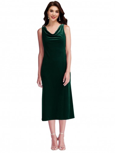 Cowl Neck Velvet Midi Length Cocktail Prom Dress / Homecoming Dress UK Website