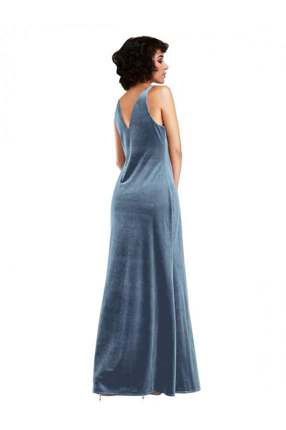 Floor Length Cowl Neck Long Stretch Velvet Maxi Prom Dress UK Website