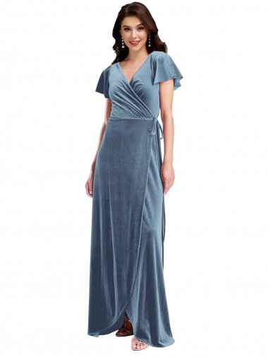 Flutter Sleeve Velvet Wrap Maxi Prom Dress with Pockets UK Website