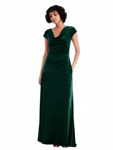 Cowl Neck Cap Sleeve Velvet Maxi Prom Dress with Pockets UK Website