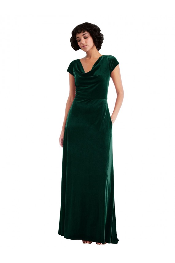 Cowl Neck Cap Sleeve Velvet Maxi Prom Dress with Pockets UK Website