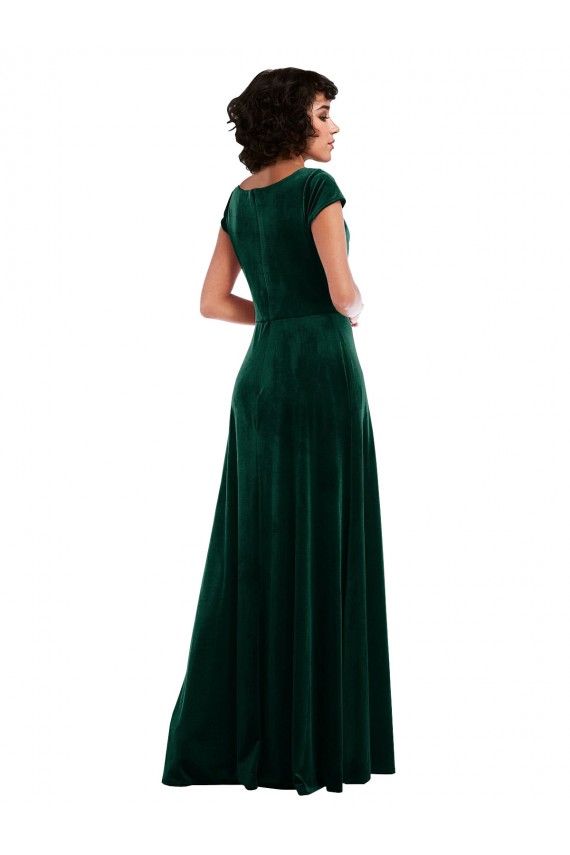 Cowl Neck Cap Sleeve Velvet Maxi Prom Dress with Pockets UK Website