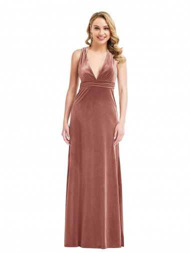 Plunging Neckline Velvet Maxi Prom Dress with Criss Cross Open Back UK Website